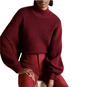 Banana Republic Landa Merino Wool Sweater Womens Medium Batwing Wine Malbec Red